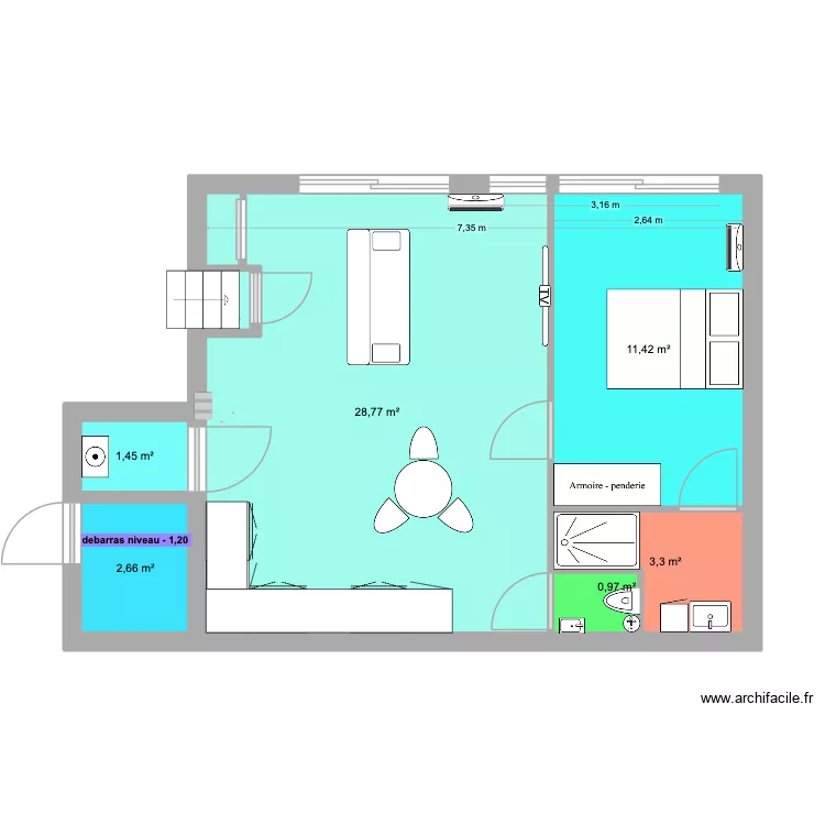 plan APRES TRAVAUX. Plan de 6  et 49 m²