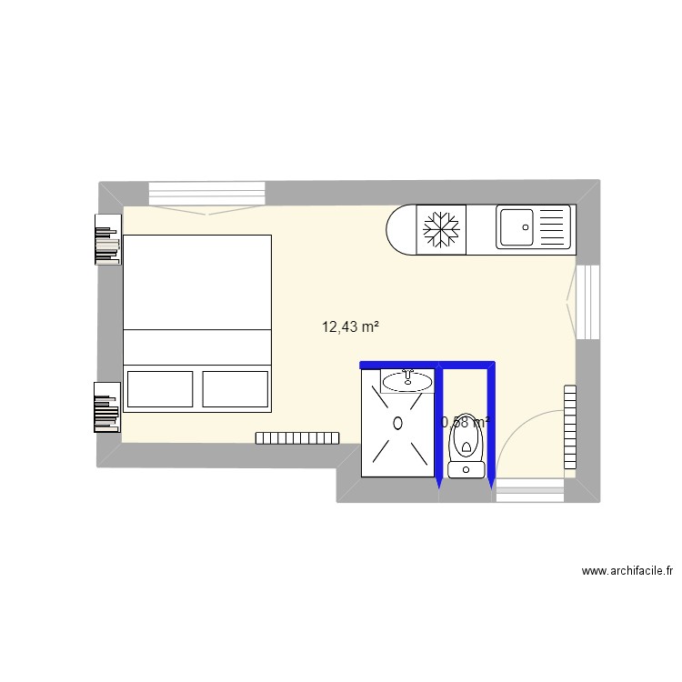 AMELIE. Plan de 2 pièces et 13 m2