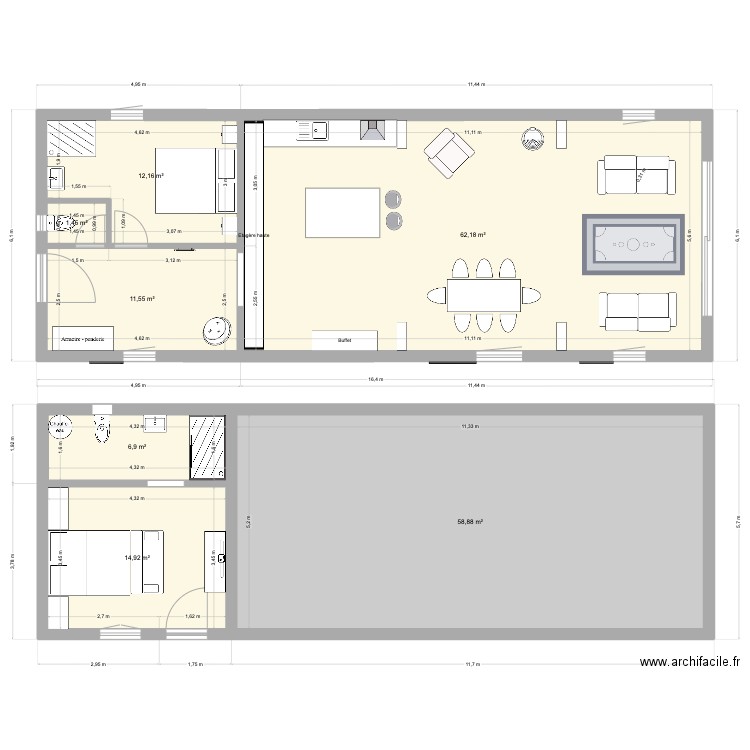Chambre Atelier V5. Plan de 7 pièces et 168 m2