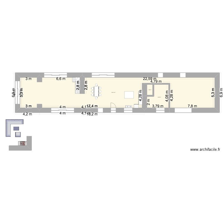 Kergreiz initial. Plan de 3 pièces et 170 m2