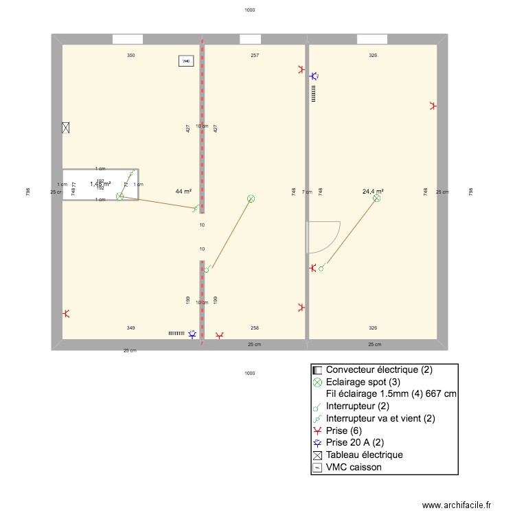 Projet LANUSSE-CAZALE. Plan de 3 pièces et 71 m2