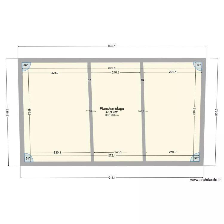 Plancher étage avec poutre. Plan de 1 et 44 m² Plancher étage avec poutre. Plan de 1 et 44 m²
