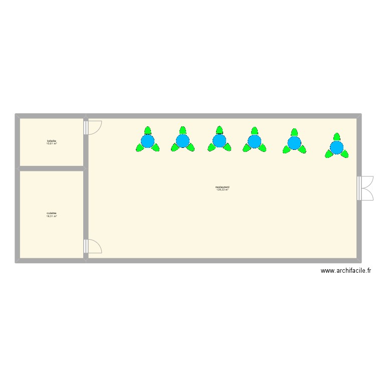 restau1. Plan de 3 pièces et 159 m2