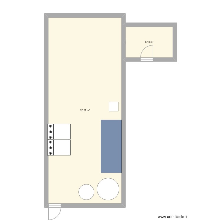 Boulangeire. Plan de 2 pièces et 63 m2