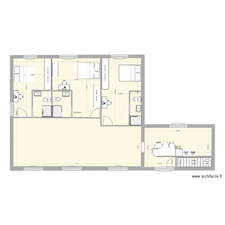 93 BP R+1 Plan de modif 09/12/25. Plan de 2 pièces et 123 m2