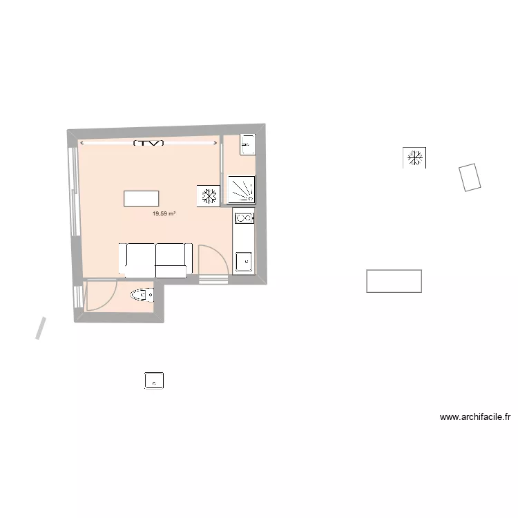 cha studette 70. Plan de 1 pièce et 20 m²