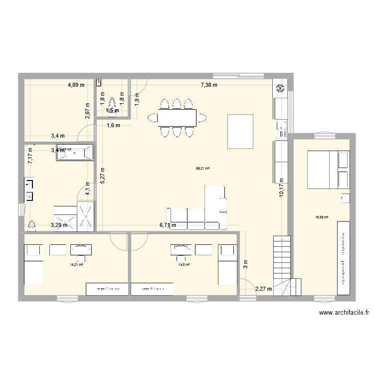 grange 1. Plan de 5 pièces et 142 m2