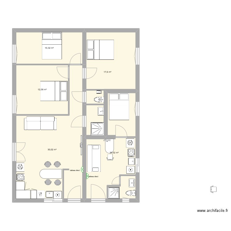 ardic 1. Plan de 5 pièces et 91 m2