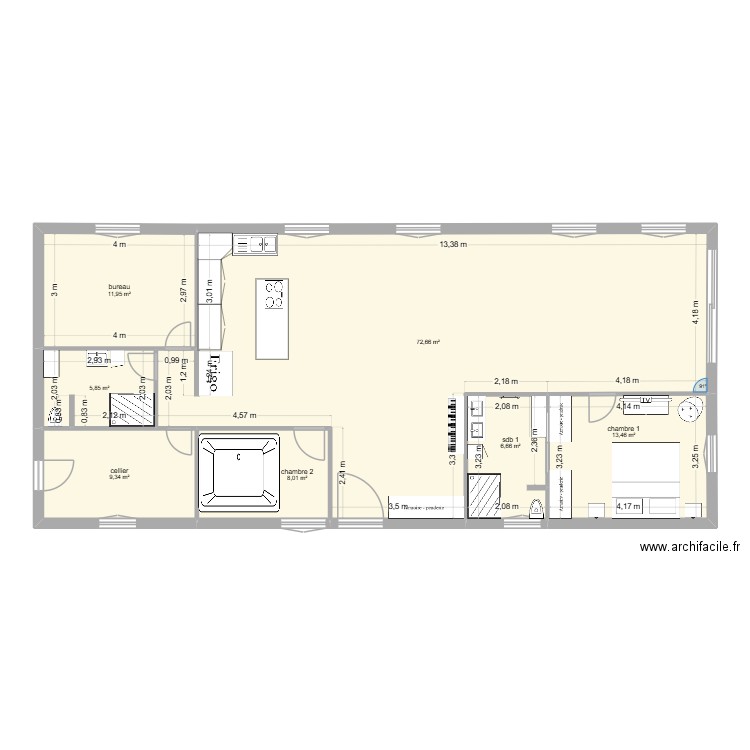 maison 2. Plan de 7 pièces et 128 m2