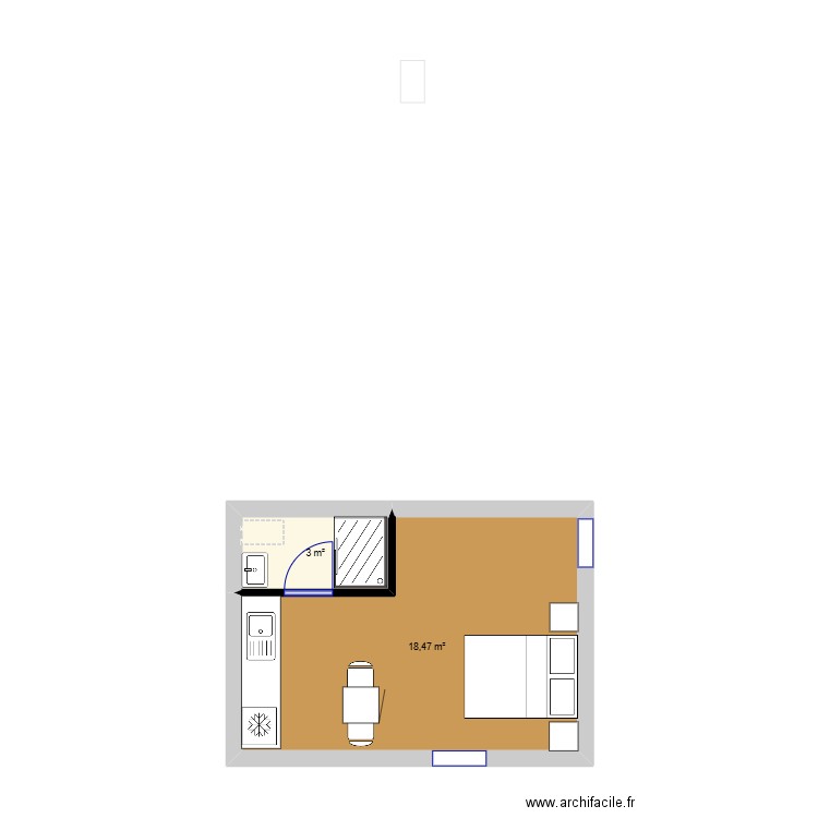 airb&b. Plan de 2 pièces et 21 m2