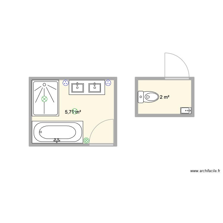 SDB KIDS. Plan de 2 pièces et 8 m2