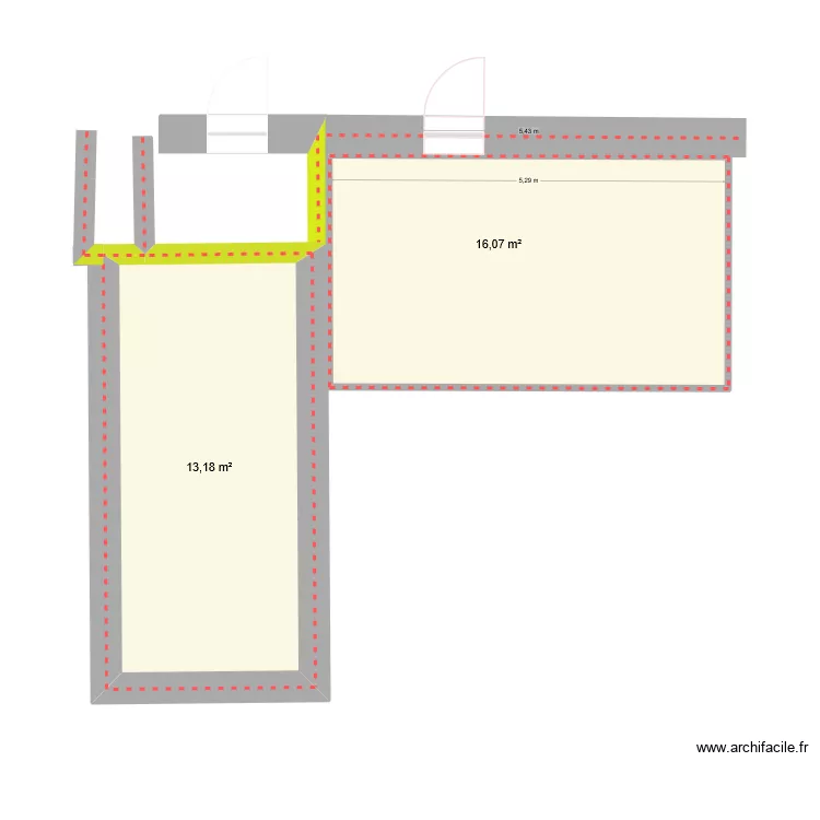 PLZ chambre 3. Plan de 2 Pièces et 29 m²