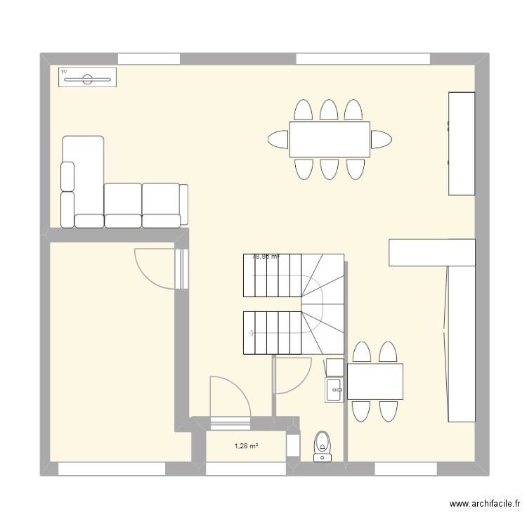canet. Plan de 2 pièces et 80 m2