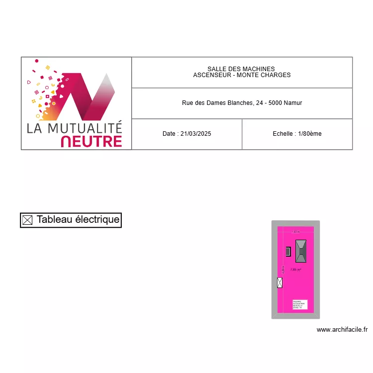 LOCAL SALLE DES MACHINES ASCENSEUR - MONTE CHARGES. Plan de 
