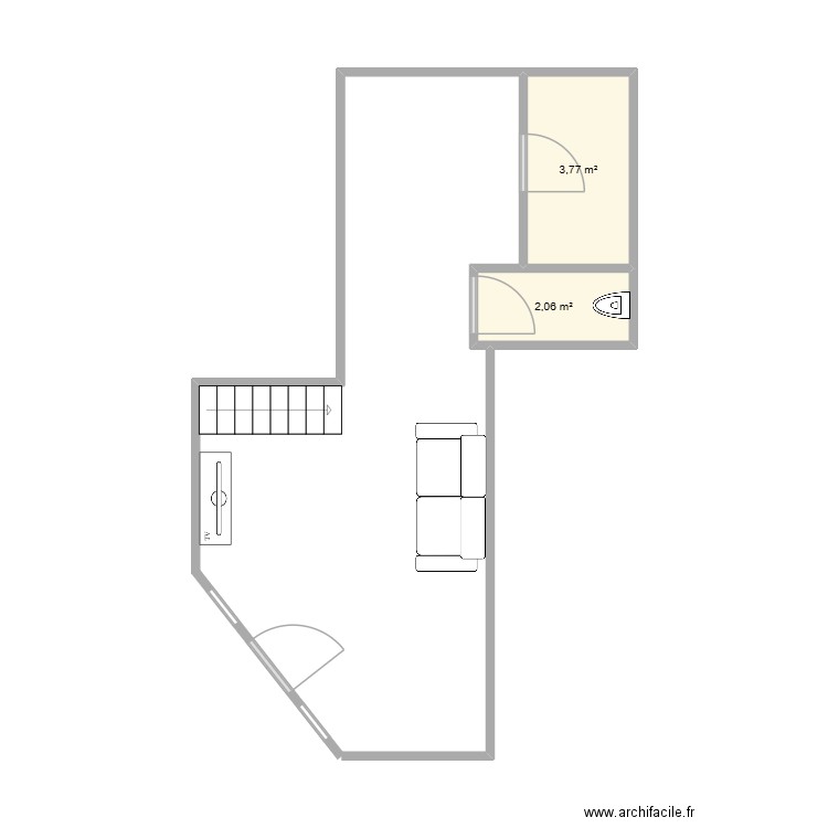 Plan Catherine RdC. Plan de 2 pièces et 6 m2