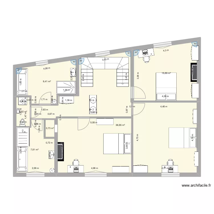DH - 2eme etage 28/06/26. Plan de 6  et 92 m²