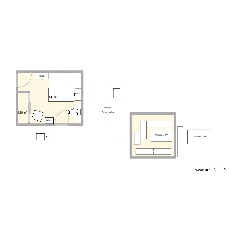 chambre nene. Plan de 3 pièces et 17 m2