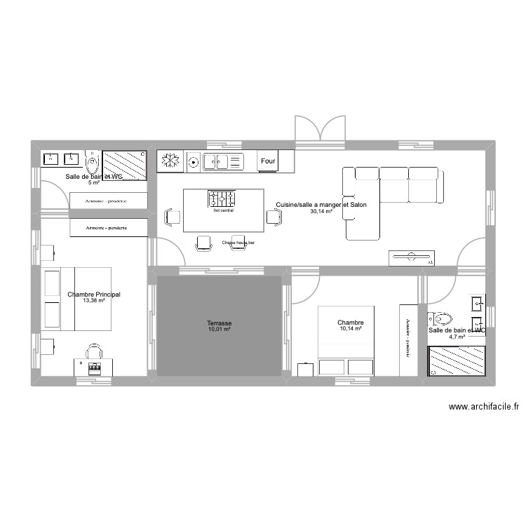 TAHAA PAHURE. Plan de 6 pièces et 73 m2