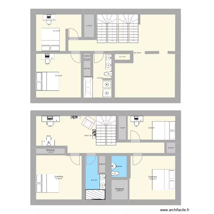 2e &eacute;tage. Plan de 19 pièces et 157 m²