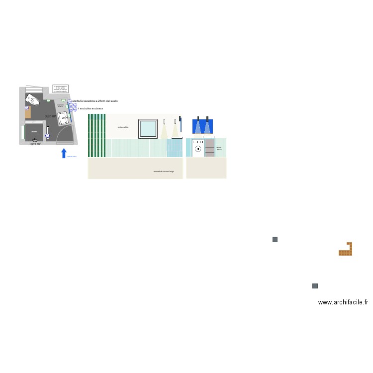 Salle de bain Ujué et électricité . Plan de 2 pièces et 5 m2