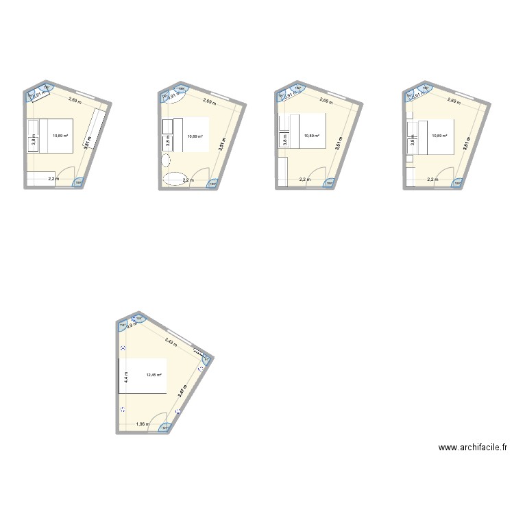 chambre 1. Plan de 4 pièces et 44 m2