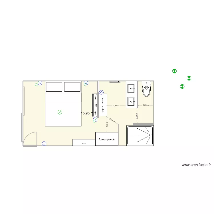 Chambre 1C. Plan de 1 et 16 m² Chambre 1C. Plan de 1 et 16 m²