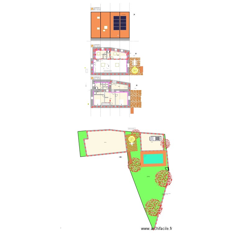 Ballons version inversée. Plan de 23 pièces et 240 m2