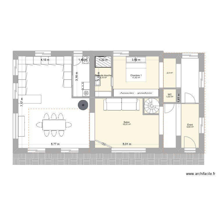 Plan maison avec agrandissement definitif. Plan de 11 pièces et 77 m2