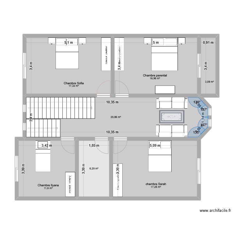 villa semouane R+2. Plan de 7 pièces et 98 m2