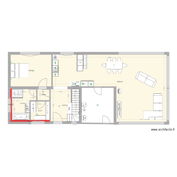 Projet RDC Ampere V4. Plan de 8 pièces et 104 m2