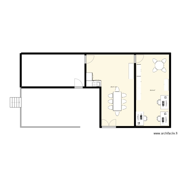 depot. Plan de 2 pièces et 53 m2