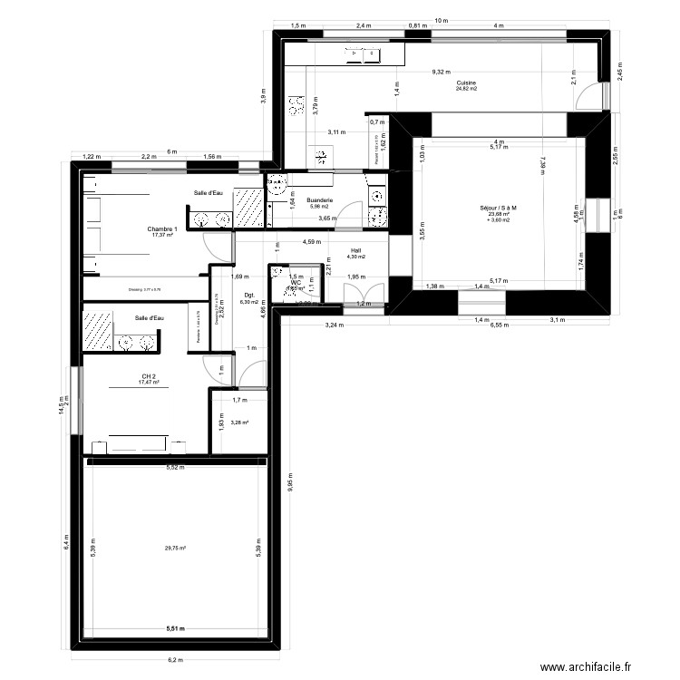 Projet RdCh. Plan de 2 pièces et 25 m2