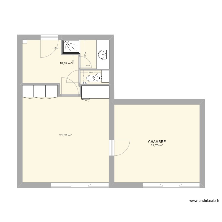 LA MONGIE TEST 3 SDB. Plan de 3 pièces et 48 m2