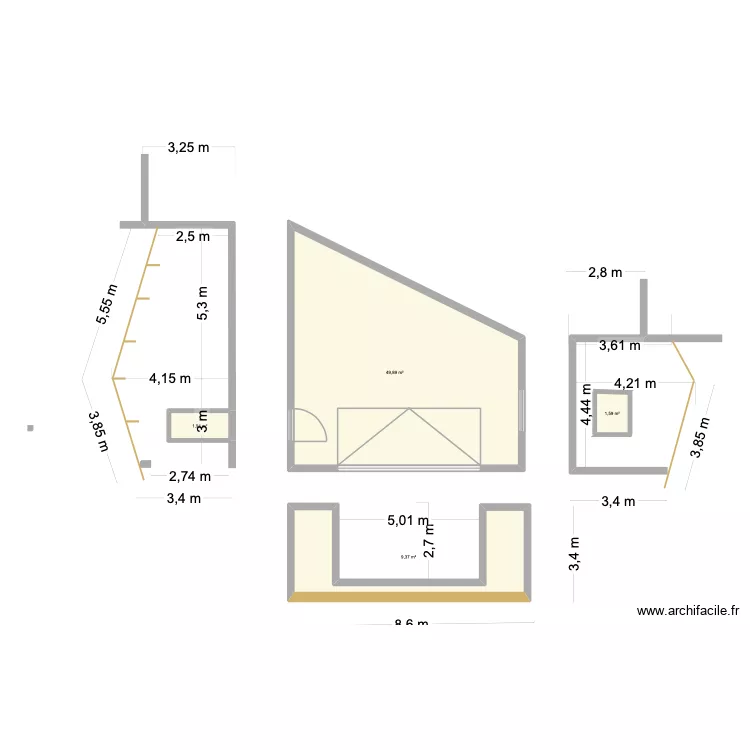 deport. Plan de 4  et 63 m²