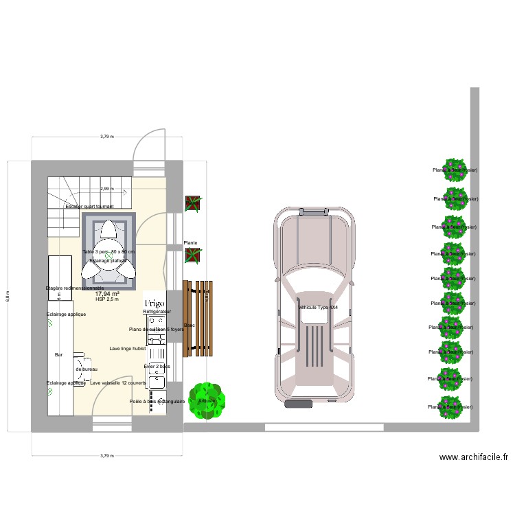 RDC APPT AL. Plan de 1 pièce et 18 m2