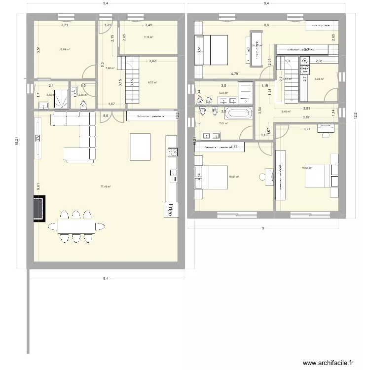 test delio 21/01. Plan de 15  et 215 m²
