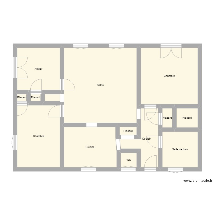 Rez de chaussée. Plan de 14 pièces et 85 m2