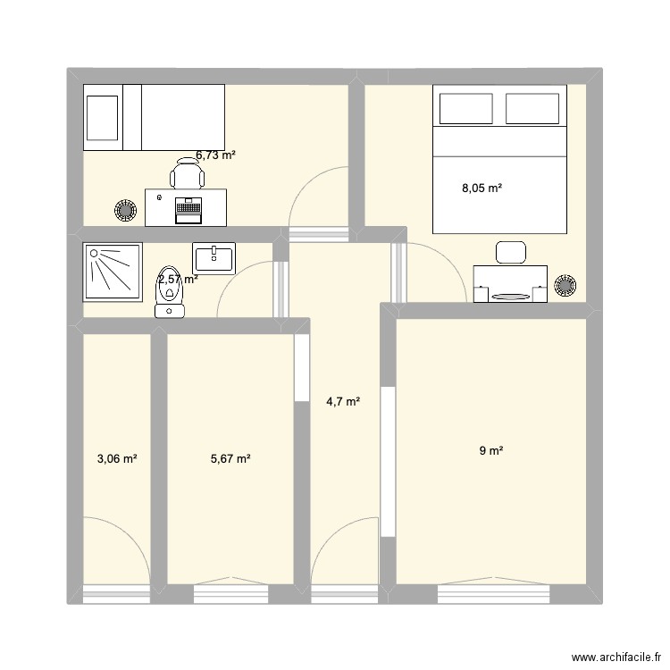 50 metre carre. Plan de 0 pièce et 0 m2