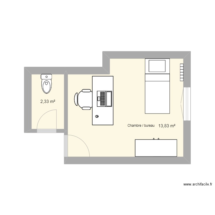 WC CHAMNBRE RDC HENNINGER. Plan de 2 pièces et 16 m2