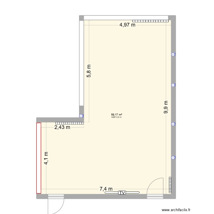 P17. Plan de 1 pièce et 59 m2