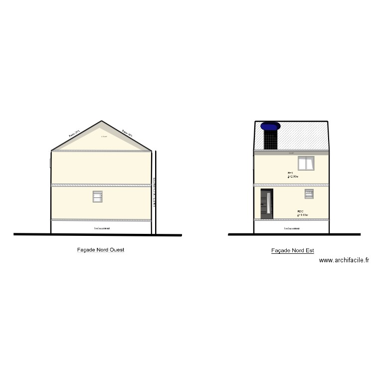 Plan Façada. Plan de 5 pièces et 77 m2