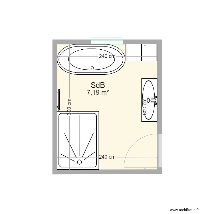 SdB vide. Plan de 1 pièce et 7 m2