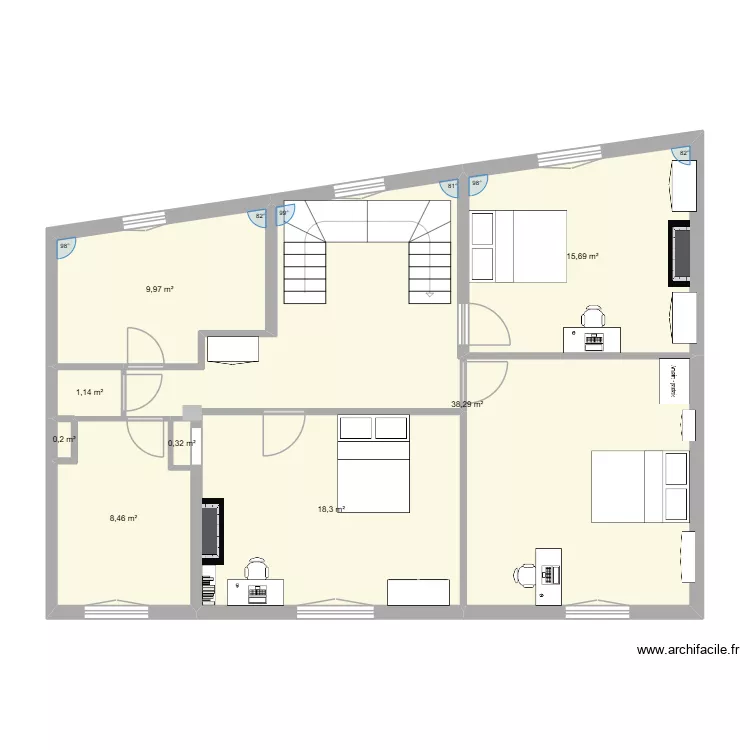 DH - 2eme etage 10/05/26. Plan de 8  et 92 m²