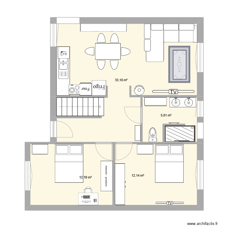 NIVEAU 1 COMPLET. Plan de 4 pièces et 63 m2