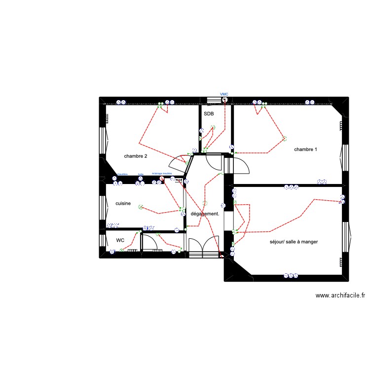 CARRE PLAN électrique. Plan de 13 pièces et 59 m2