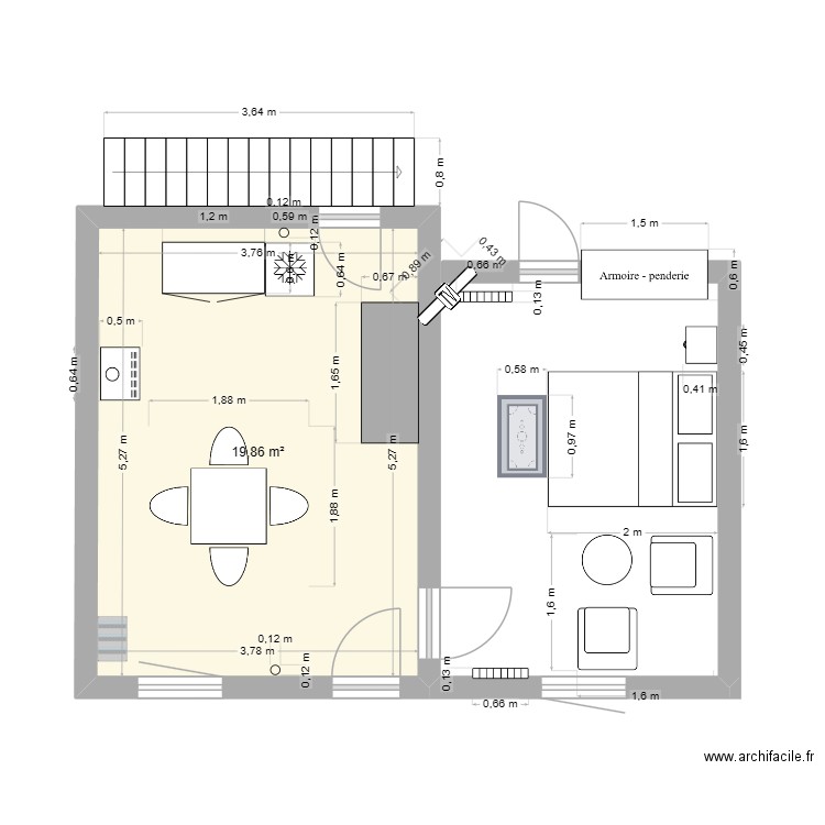 cuisine Om. Plan de 1 pièce et 20 m2