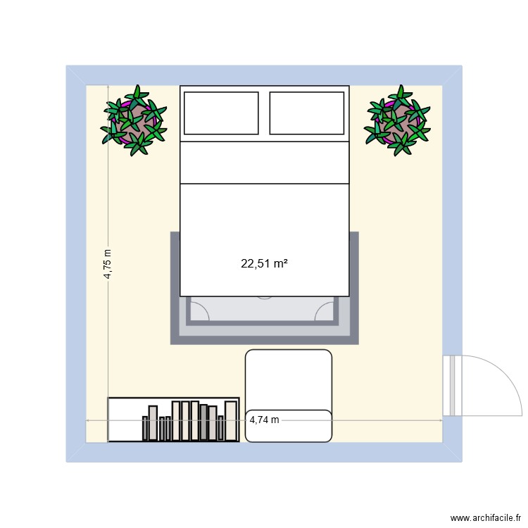 salon feng shui. Plan de 1 pièce et 23 m2