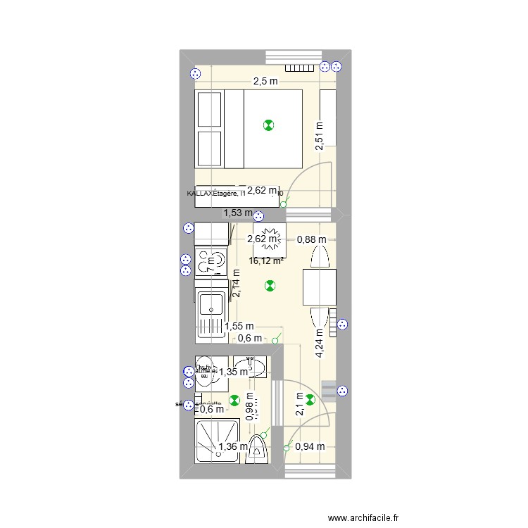 box_studio3. Plan de 1 pièce et 16 m2