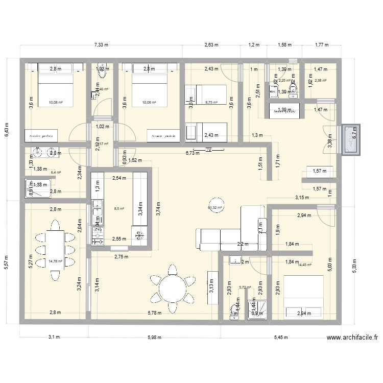Lambarènè 6 étage version 2. Plan de 13 pièces et 149 m2