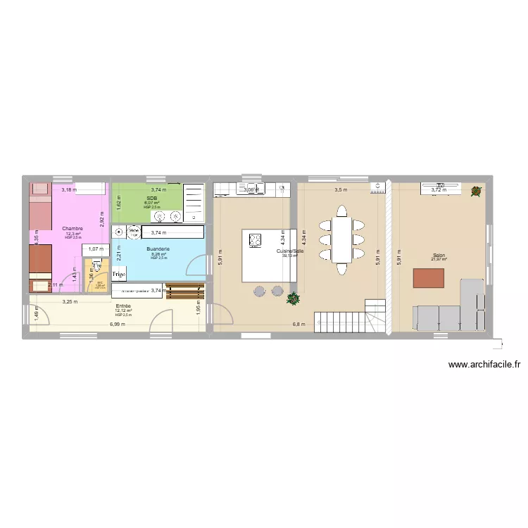 Grange. Plan de 7  et 101 m²